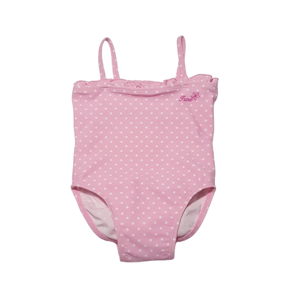Izod polka-dotted ruffled back cutout swimsuit
